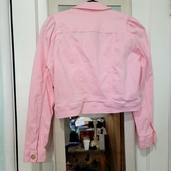 LILLY PULITZER Laylani Fitted Puff Sleeves Denim Jacket pink size small - Picture 13 of 16